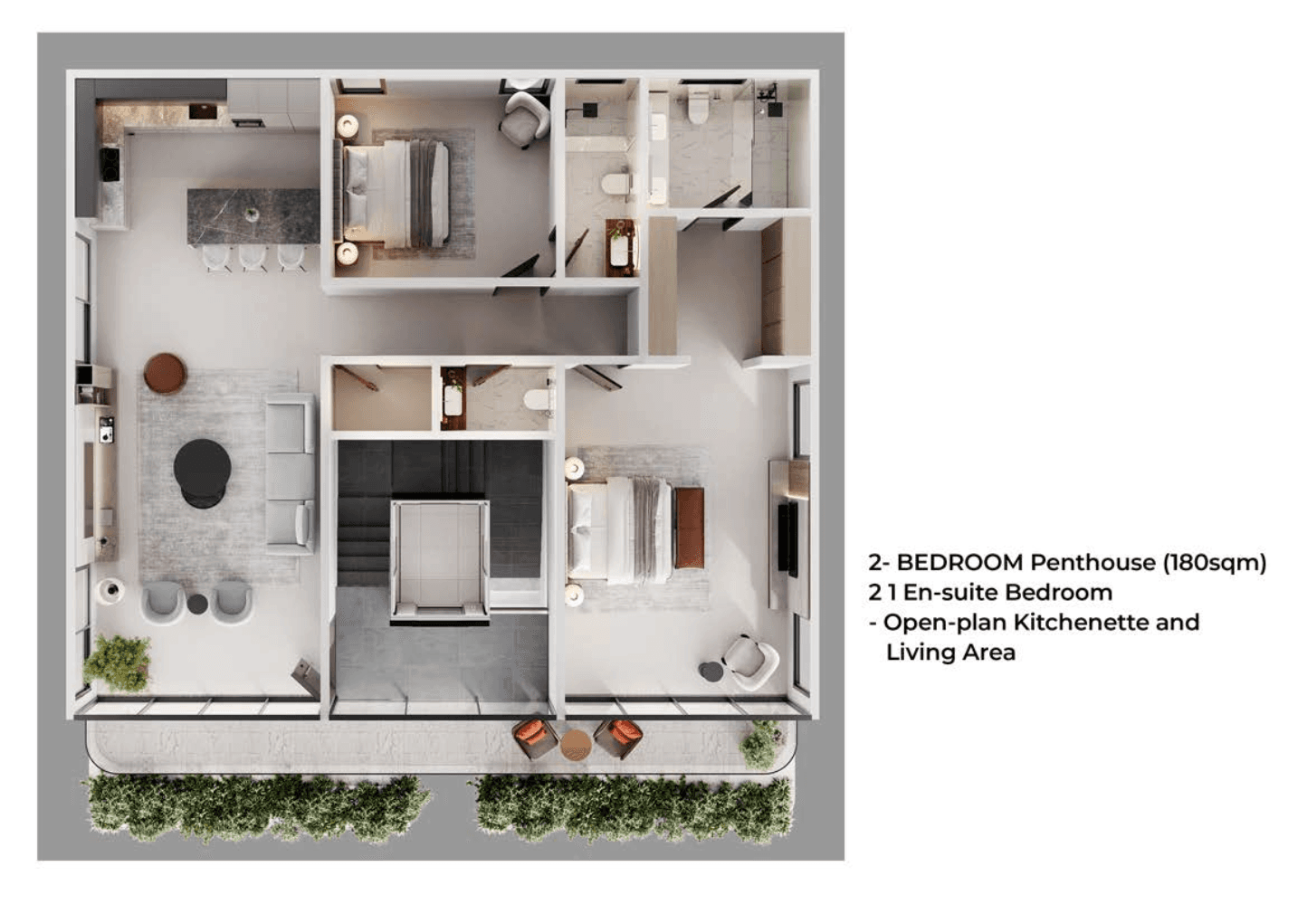 Two-bedroom penthouse floor plan
