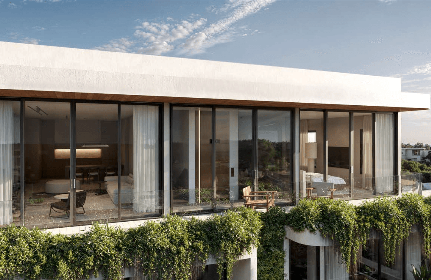 Crossview, penthouse terrace, glass and living-wall detail